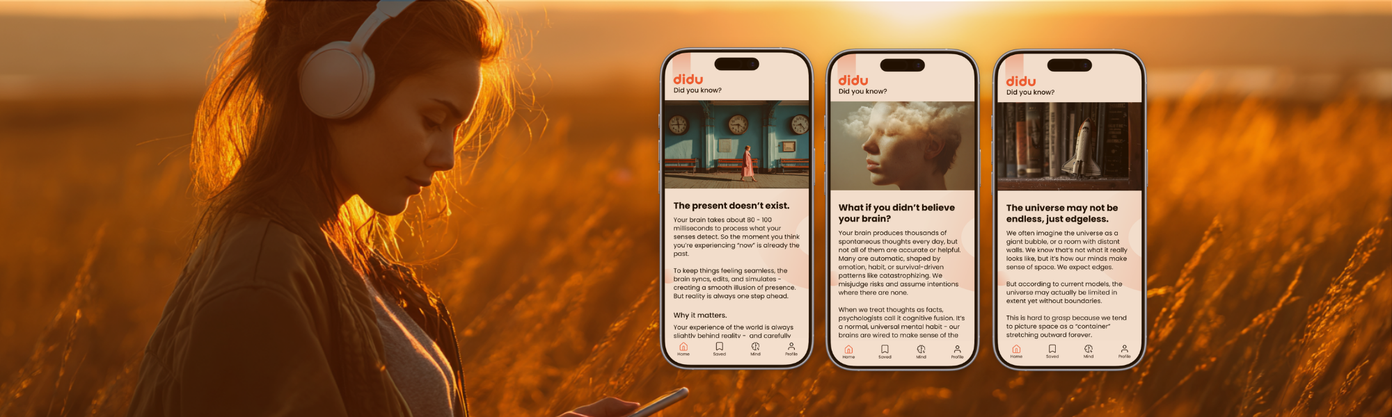 Didu app showing daily insights on phone screens